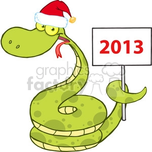 5150-Happy-Snake-With-Santa-Hat-Holding-Up-A-Blank-Sign-Royalty-Free-RF-Clipart-Image