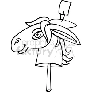 black and white clip art of a Democratic donkey on a stick
