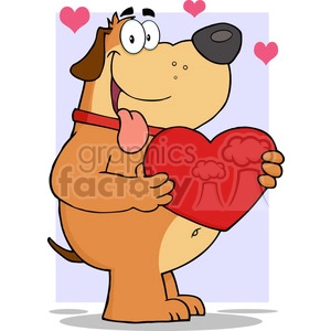 5240-Fat-Dog-Holding-Up-A-Red-Heart-Royalty-Free-RF-Clipart-Image