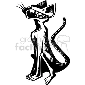 The clipart image shows a stylized, aggressive-looking wild cat. The design is black and white, which suggests it's suitable for use as vinyl-ready artwork or a tattoo design. The wild cat is depicted in a seated position with pronounced features such as pointed ears, elongated whiskers, and intense eyes that contribute to its aggressive expression.