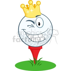 5713 Royalty Free Clip Art Happy Golf Ball Cartoon Character With Gold Crown Winking