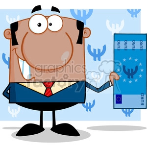 5575 Royalty Free Clip Art Smiling African American Business Man Holding A Euro Bill