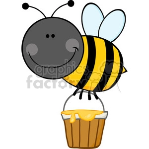 5604 Royalty Free Clip Art Smiling Bee Flying With A Honey Bucket