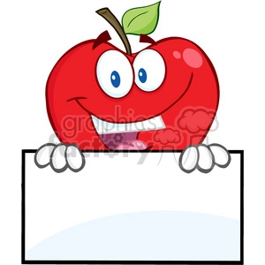 5778 Royalty Free Clip Art Smiling Red Apple Hiding Behind A Sign