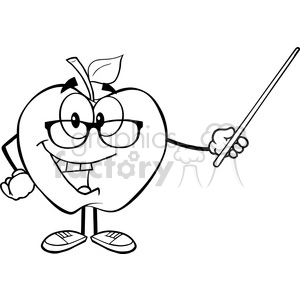 5951 Royalty Free Clip Art Smiling Apple Teacher Character With A Pointer