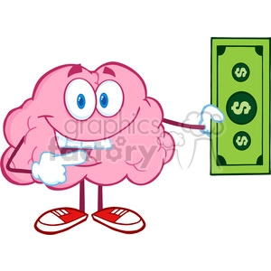 5856 Royalty Free Clip Art Smiling Brain Character Showing A Dollar Bill