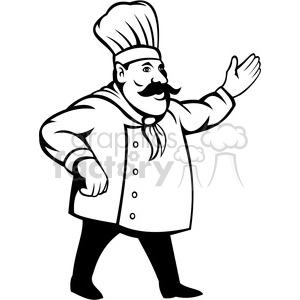 chef holding out his hand black white clip art