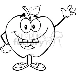 5948 Royalty Free Clip Art Smiling Apple Cartoon Mascot Character Waving For Greeting