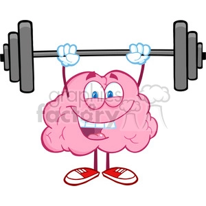 5819 Royalty Free Clip Art Happy Brain Character Lifting Weights