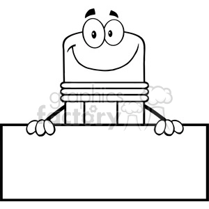 5876 Royalty Free Clip Art Smiling Pencil Cartoon Character Over Blank Sign