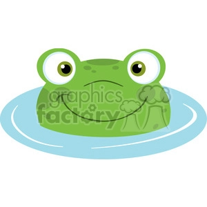 The clipart image depicts a cartoon frog with a comically exaggerated face. The frog is green with large, bulging white eyes with big black pupils, which adds to its funny appearance. It appears to be peeping out from the surface of the water, with only its face and eyes visible above the waterline, which is indicated by ripples of blue around the frog.