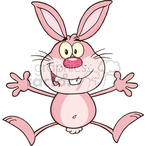 Royalty Free RF Clipart Illustration Happy Pink Rabbit Cartoon Character Jumping