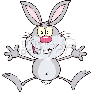 Royalty Free RF Clipart Illustration Happy Gray Rabbit Cartoon Character Jumping
