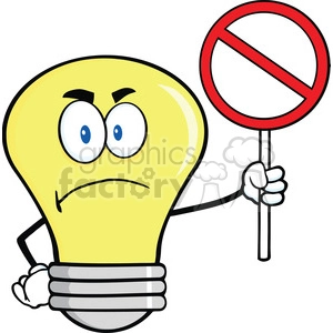 6133 Royalty Free Clip Art Angry Light Bulb Character Holding up A Forbidden Sign