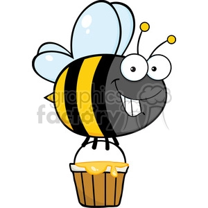 6551 Royalty Free Clip Art Smiling Cute Bee Flying With A Honey Bucket
