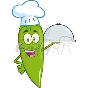 6794 Royalty Free Clip Art Cute Green Chili Pepper Chef Holding A Platter