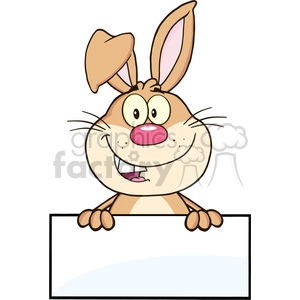 Royalty Free RF Clipart Illustration Cute Rabbit Cartoon Mascot Character Over Blank Sign