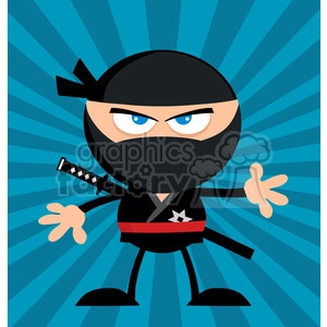 Royalty Free RF Clipart Illustration Angry Ninja Warrior Cartoon Character Flat Design Over Blue Background