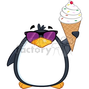The image is a clipart of a cartoon penguin wearing sunglasses and holding an ice cream cone. The penguin has a humorous expression and appears to be cool or relaxed.