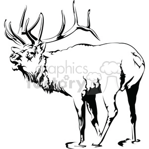This clipart image features a side profile of an elk or deer. It is a black and white illustration showing the animal with large, branched antlers.