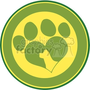 Illustration Love Paw Print Green Circle Banner Design With Dog Head Silhouette