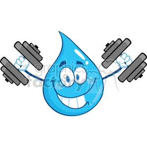 Royalty Free RF Clipart Illustration Smiling Water Drop Character Training With Dumbbells