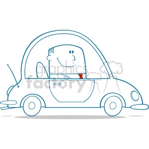 Royalty Free RF Clipart Illustration Businessman Driving Car To Work Monochrome Cartoon Character