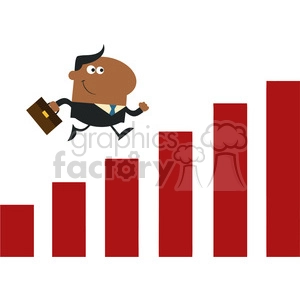 8293 Royalty Free RF Clipart Illustration African American Manager Running Over Growth Bar Graph Flat Design Style Vector Illustration