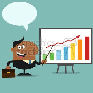 8360 Royalty Free RF Clipart Illustration African American Manager Pointing To A Growth Chart On A Board Flat Style Vector Illustration With Speech Bubble