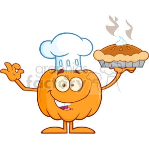 Royalty Free RF Clipart Illustration Chef Pumpkin Mascot Character Holding Perfect Pie