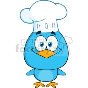 8817 Royalty Free RF Clipart Illustration Chef Blue Bird Cartoon Character Vector Illustration Isolated On White