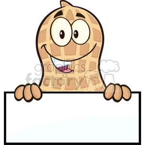8628 Royalty Free RF Clipart Illustration Peanut Cartoon Character Over A Sign Vector Illustration Isolated On White
