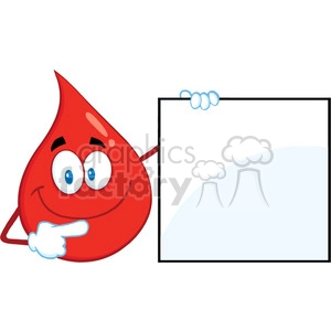Royalty Free RF Clipart Illustration Red Blood Drop Cartoon Mascot Character Showing A Blank Sign