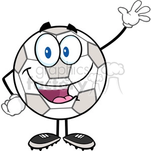 Royalty Free RF Clipart Illustration Happy Soccer Ball Cartoon Character Waving For Greeting