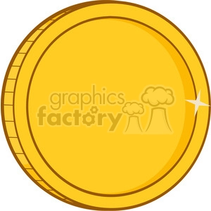 The image depicts a shiny gold coin clipart. It is a simple representation, with a golden yellow color and lighter yellow highlights, giving the impression of luster, especially with a small star indicating a shimmer or shine. The coin's edge appears to have ridges, which is common in the design of many real coins.