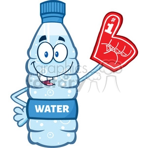 illustration cartoon ilustation of a water plastic bottle mascot character wearing a foam finger vector illustration isolated on white background