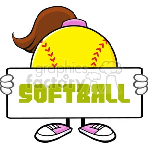 softball girl faceless cartoon mascot character holding a sign vector illustration with text softball isolated on white background
