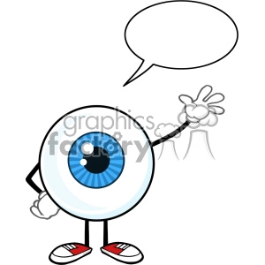 Blue Eyeball Guy Cartoon Mascot Character Waving For Greeting With Speech Bubble Vector