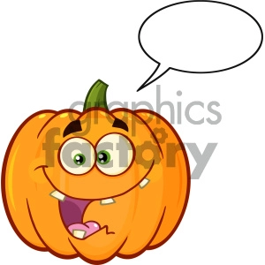 Crazy Orange Pumpkin Vegetables Cartoon Emoji Face Character With Expression With Speech Bubble