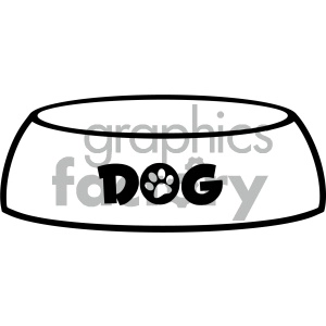 Royalty Free RF Clipart Illustration Black And White Dog Bowl Drawing Simple Design Vector Illustration Isolated On White Background