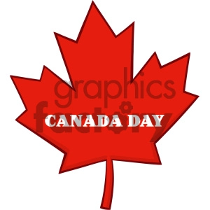 Royalty Free RF Clipart Illustration Canadian Red Maple Leaf Line Cartoon Drawing Vector Illustration Isolated On White Background With Text Canada Day