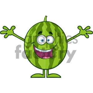 Royalty Free RF Clipart Illustration Happy Green Watermelon Fresh Fruit Cartoon Mascot Character With Open Arms Vector Illustration Isolated On White Background