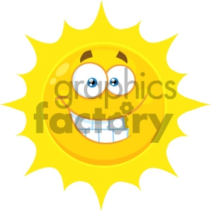 Royalty Free RF Clipart Illustration Funny Yellow Sun Cartoon Emoji Face Character With Smiling Expression Vector Illustration Isolated On White Background