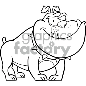 The image is a black and white clipart illustration depicting a stylized cartoon bulldog. It features a bulldog with exaggerated features such as a large mouth, sharp teeth, and a muscular body. The bulldog appears to be in an aggressive or defensive stance.