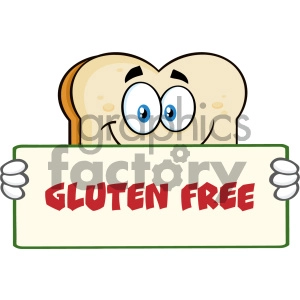 Bread Slice Cartoon Mascot Character Holding A Sign Vector Illustration With Text Gluten Free Isolated On White Background
