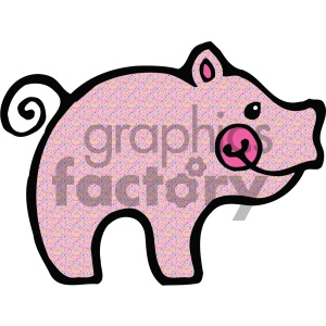 The image is a clipart of a pig. The pig has a speckled pink body with small blue and pink dots, a curly tail, a prominent snout, and is outlined in black. It's a simple, cartoonish illustration likely intended for light-hearted or children's themed content.