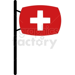 The clipart image contains a flag with a design that implies first aid. There's a red oval shape with a prominent white cross in the center, which is a universal symbol for medical help or first aid. The flag is mounted on a black pole, indicating that it is meant for display.