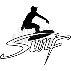 black and white man surfing design vector clipart