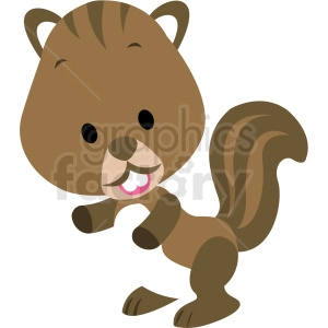 This is a clipart image of a stylized, cartoonish squirrel. The squirrel appears cheerful and is standing on its hind legs with a big smile. It has a prominent bushy tail, large eyes, small ears, and a rounded body typical of a simplified or child-friendly design.