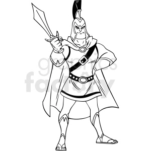 black and white cartoon trojan warrior vector clipart